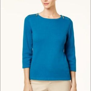Karen Scott Cotton Zip-Shoulder Sweater